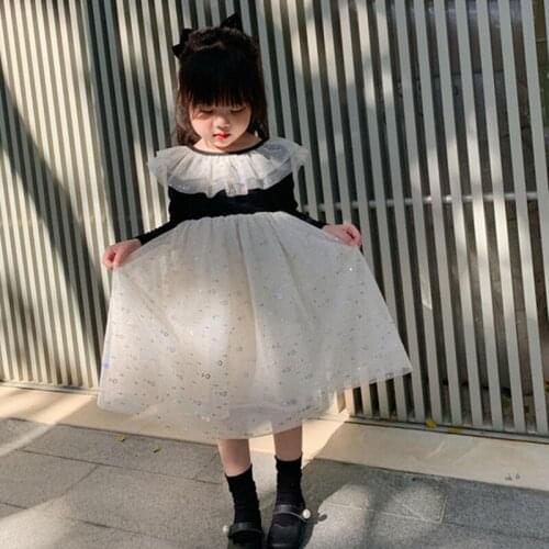 Girl Dress Kids Baby Party Evening Gown 2021 Dazzling Warm Plus Velvet Thicken Winter Autumn Princess Long Sleeve Children Cloth