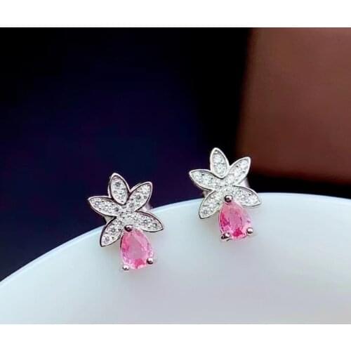 Elegant Talonpaw water drop natural pink sapphire stud earrings Natural gemstone earrings 925 silver women party gift jewelry