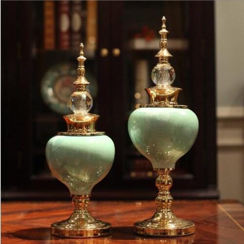 EUROPEAN LUXURY GOLD CERAMIC FIGURINES HOME FURNISHING DECORATION CRAFTS LIVINGROOM DESKTOP CRYSTAL ORNAMENTS WEDDING GIFT DECOR