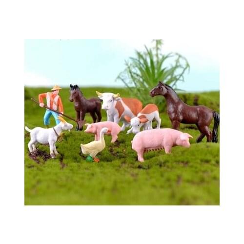 Farmer Horse Decoration Fairy Garden Accessories DIY Cow Duck Piglet GoatAnimal Figurine Miniature Decor Mini Figures