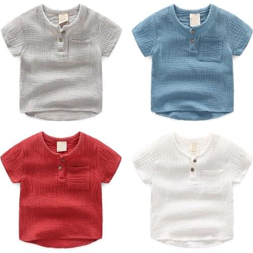 Boys Tshirts Kids Cotton Clothes Children T-Shirts for Baby Toddlers T Shirts candy solid short sleeve summer Tops linen soft