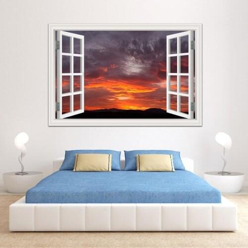 HD Landscape Wall Sticker 3d Wallpaper White Cloud Blue Sky Window View Stickers Living Room Home Decor Vinyl Decal Removable