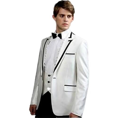 Custom Made to Measure mens BESPOKE suit,white jacket + black collar & pocket edge + black pants , Tailored fashion tuxedos