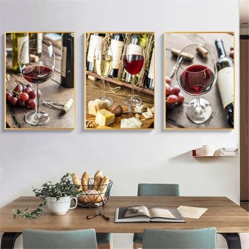 Romantic Grapes Red Wine and Cheese Champagne Canvas Painting Poster And Prints Wall Art Pictures For Living Room Home Decora