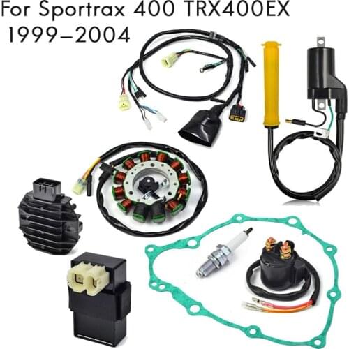 Ignition Coil Spark Plug CDI Stator Wire Harness Relay Rectifier & Gasket Assy for Honda Sportrax 400 TRX400EX 1999-2004