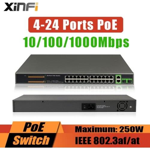 XINFI 48V poe switch IEEE802.3af/at Standard Power Over Ethernet 4/8/16/24 Ports Gigabit PoE Switch 100/1000Mbps for IPC/AP/VoIP