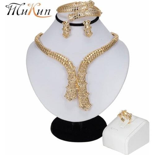 MUKUN nigerian wedding woman accessories jewelry set Brand Dubai Gold Jewelry Set Wholesale Fashion Long statement jewelry set
