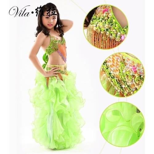 New Handmade Children Belly Dance Costume Set Kids Belly Dancing Girls Bollywood Indian Performance Costumes 3PCS Set 3 Colors