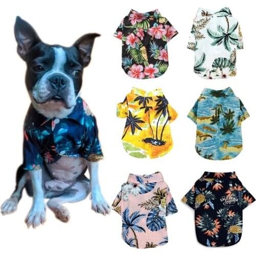 Summer Beach Shirt Dog Clothes Dog Cute Print Hawaii Beach Casual Pet Travel Shirt Pineapple Floral Short Sleeve Dog Cat Blouse