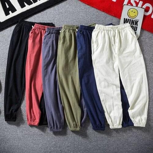 Men Black Joggers Pants Summer 2020 Mens plus size Ankel Cargo Pants Male Summer Streetwear cotton linen Trousers 5XL 6XL 7XL
