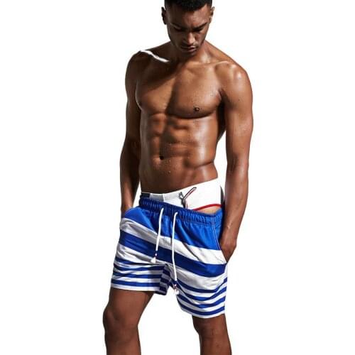 Mens Swimsuit Beach Briefs Pants Loose Quick-Drying Summer Shorts Surf Short Mens Striped Swimming Trunks Swimwear Boxer New