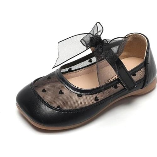 2021 New Childrens Leather Shoes Western Style Cute Princess Shoes Mesh Breathable Bow-knot Single Shoes Sweet for Wedding Chic