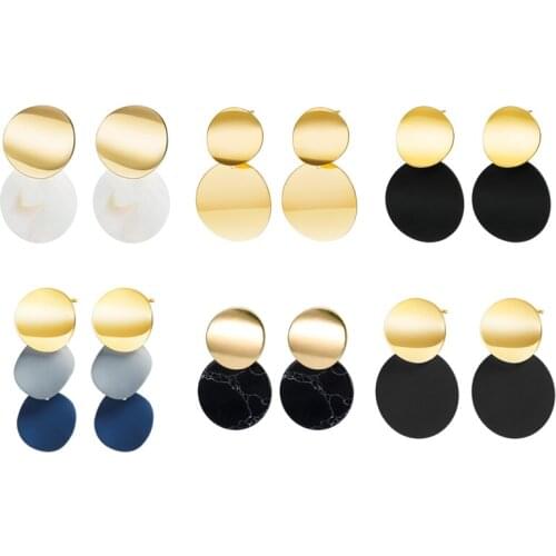 ZWC New Korean Statement Round Drop Earrings for Women Girl Fashion Vintage Sequin Gold Dangle Hanging Earring Jewelry kolczyki