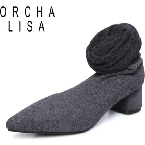 ORCHA LISA Knitting Thigh High Boots Female over the knee boots stretch Sexy long boots low heel autumn winter shoes size 43