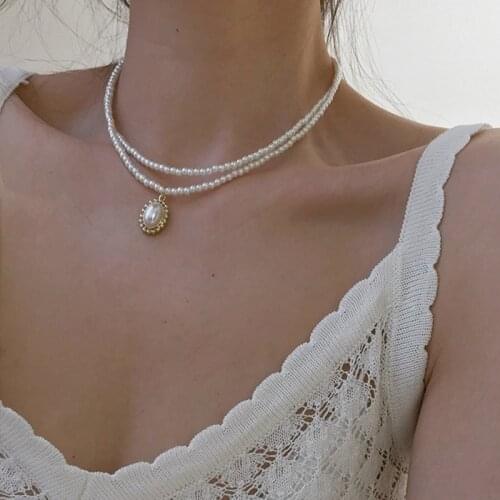 KINFOLK Fashion Pearl Stone Pendant Necklace for Women Summer Chain Choker Necklace Bohemian Jewelry Gift 2021 Accessories