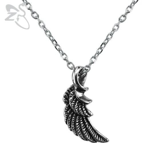 ZS Rock Roll Wings Pendant Necklace Punk Style 316L Stainless Steel Jewelry for Men Biker Necklaces Hip Hop Jewelry Accessories