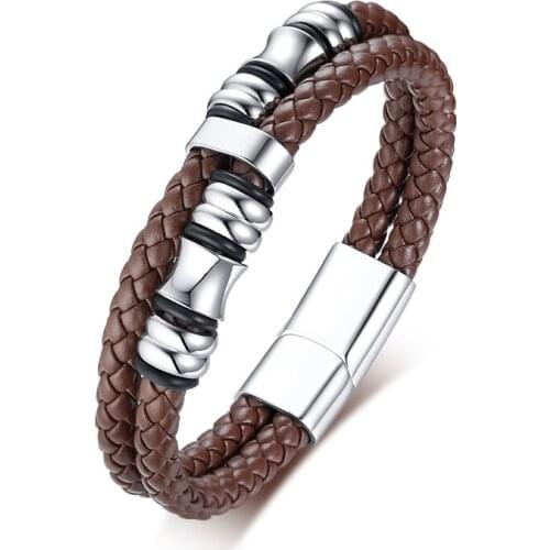 Popular Jewelry Accessories Woven Leather Cord Black / Brown Leather Cord Wax Rope Chain Stainless Steel Lobster Clasp For Male