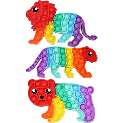 Rainbow Push Bubble Fidget Toys Autism Special Needs Squeeze Funny Animal Tiger Lion Antistress Stress Relief Toys For Adult Kid
