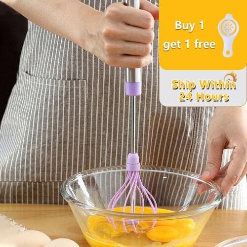 Adjustable Semi Automatic Stainless Steel Egg Mixer Milk Frother Hand Mixer Whisk For Whipping Rotating Hand Press Kitchen Tools