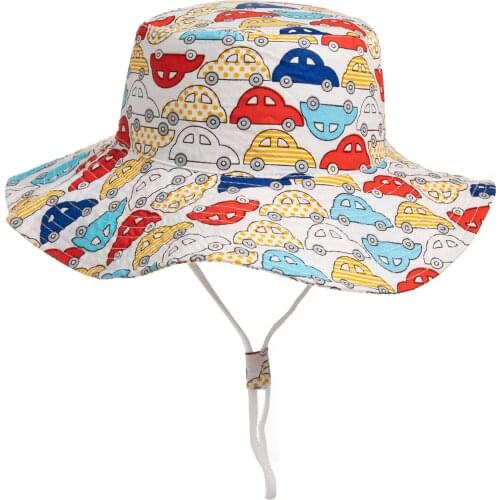 Sun Hat Baby Boy Girl Summer Beach Big Brim White Cars With String Breathable Cap Accessory For Kid Toddlers