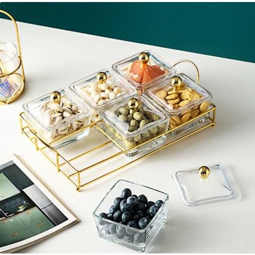 Glass Fruit Plate Tea Dishes Snack Dish Metal Tray Snack Dried Fruit Dessert Snack Disc Fruit Plate Disc Division Dish Spoon