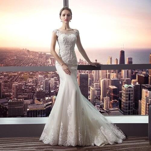Vestido De Noiva 2021 The Bridal O-neck Court Train Luxury Lace Embroidery Mermaid Princess Wedding Dress F