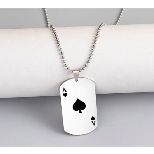 Creative Poker Ace of Spades Necklace Stainless Steel Playing Card Pendant Necklaces Fashion Hip Hop Jewelry