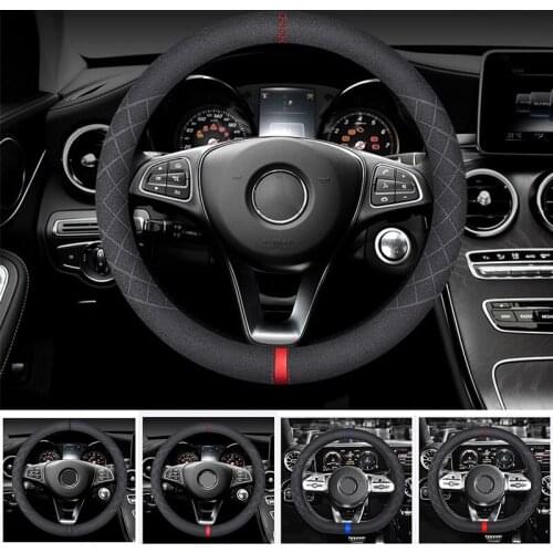 Universal Suede Leather Car Steering Wheel Cover D Shape O Shape Non-slip Car Steering Sleeve Car Accessories Auto Upholstery