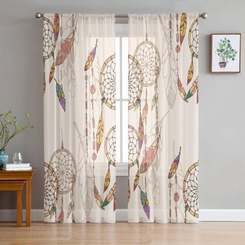 Retro Dreamcatcher Print Sheer Window Panel Curtains Room for Living Room Bedroom Kitchen Room Chiffon Tulle Curtains