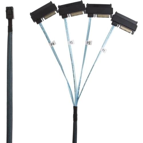 Internal Mini SAS SFF-8643 to (4) 29Pin SFF-8482 Connectors with SAS 15Pin Power Port, 1M / 3.3FT