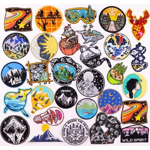 Outdoor adventure Embroidered Applique Patches For Jackets Clothing Space Patch Iron On Patches On Clothes Nature Travel Badges