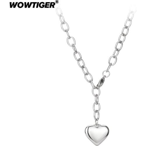 WOWTIGER New Love Heart Stainless Steel Pendants Necklaces For Women Silver Color Chokers Valentines Day Jewelry Gift