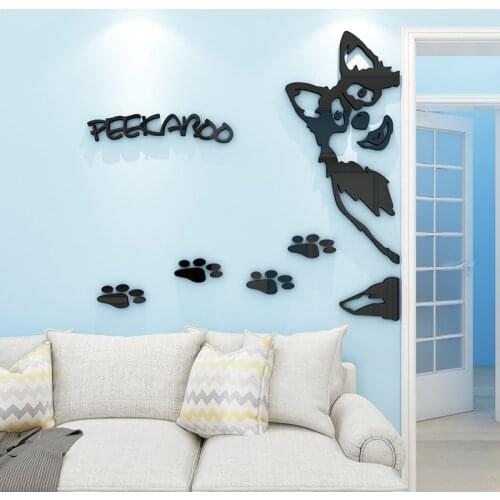 WS192 Husky creative cartoon TV background wall sticker pet shop glass door acrylic 3D wall sticker decoration