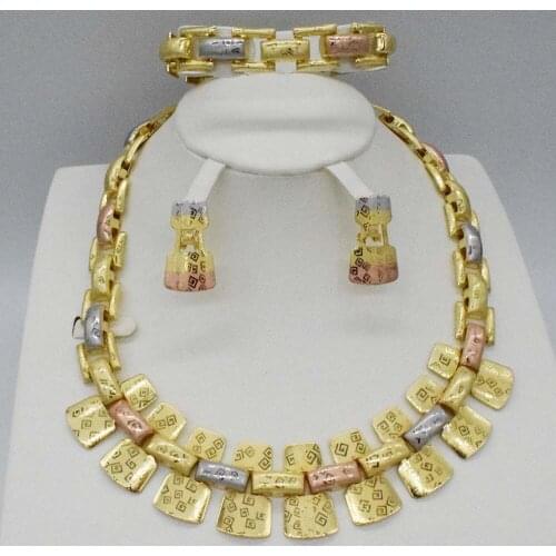 High Quality Italy 750 three color jewelry set African wedding beads jewelry Necklace sets for women earrings fashion jewelry