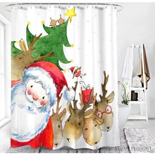 Cartoon Christmas Series Digital Print Bathroom Curtain Polyester Fabric Mildewproof and Waterproof Customized Shower Curtains