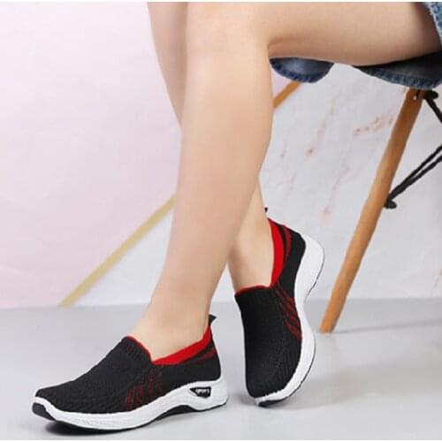 Spring Women Shoes Soft Flat Knitted Casual Ladies Solid Breathable Non SliP Vulcanized Comfortable Womans Shoes 2021 New