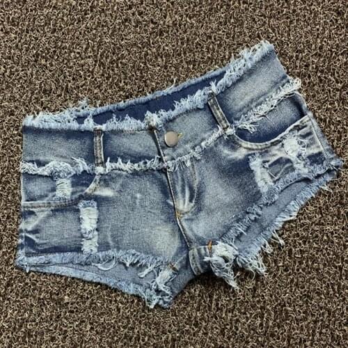 Low Waist Women Jeans Shorts 2021 Summer Fashion Denim Cotton Splicing Broken Hole Ladies Skinny Sexy Nightclub Super Short Jean