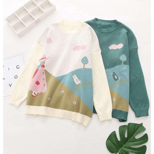 Sweet Style Jacquard Women Knit Pullover Sweaters 2021 Winter Warm Full Sleeve Korean Fashion Girly Basic Soft Jumpers Tops