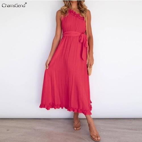 2021 Womens Dresses Fashion New Sexy Slant Shoulder Solid Color Ruffle High Waist Bandage Dress A-line Slim Maxi Dress Vestidos