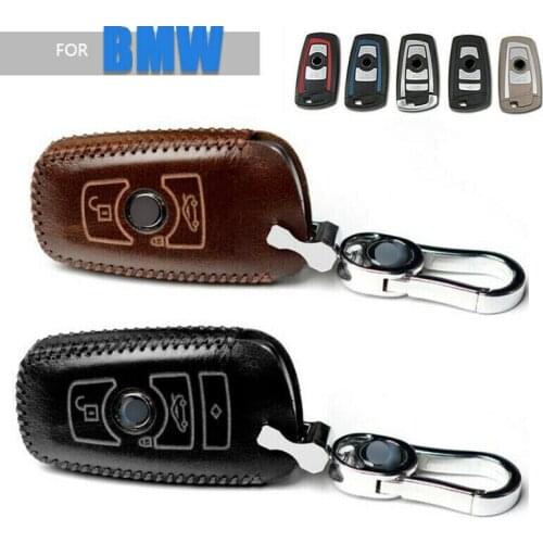 1Pcs Vintage Cowhide Car Key Fob Case Cover Bag Key Holder With Keychain For BMW 1 2 3 5 6 7Series F30 M5 X3