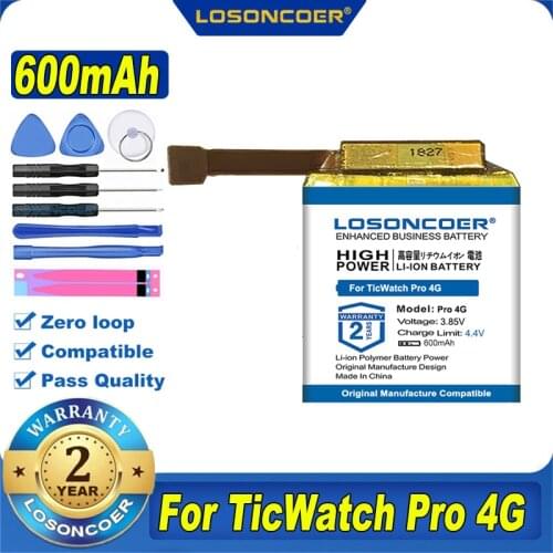 100% Original LOSONCOER SP452929SF 600mAh Battery For TicWatch Pro / TicWatch Pro 4G Watch Smart Watch