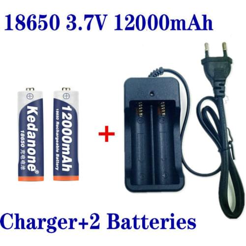 18650 Battery Rechargeable Battery 3.7V 18650 12000mAh Capacity Li-ion Rechargeable Battery For Flashlight Torch Battery+Charger
