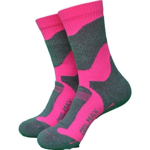 2 Pairs Outdoor Pink Color Coolmax Thick Sports Trekking Socks Womens Socks Crew Socks