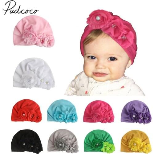 2019 Baby Accessories Newborn Infant Baby Girls Boys Pearl 3D Floral Flower Cotton Baby Hat Warm Headwear Cap