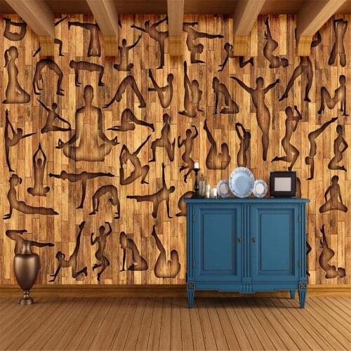 Milofi custom 3D wallpaper mural fitness sports yoga leisure club wood grain background wall for living room bedroom decoration