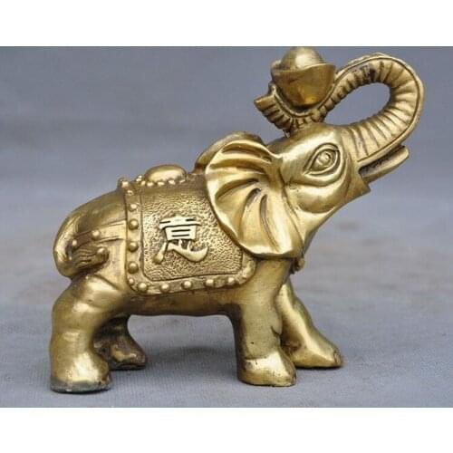5" Chinese brass Feng Shui auspicious wealth Yuanbao Elephant animal statue