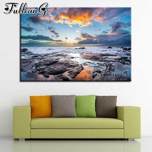 FULLCANG diy 5d diamond mosaic blue sky and white clouds diamond painting full square round diamond embroidery landscape FC2204