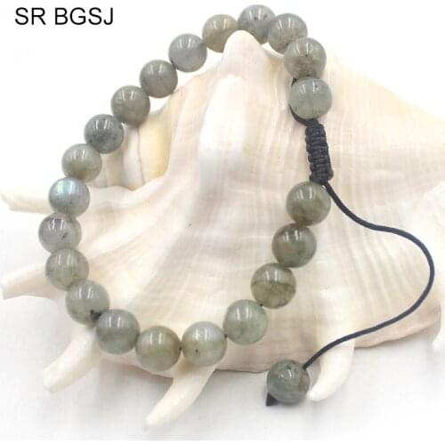 Free Shipping 6mm 8mm 10mm Women Jewelry Gem Stone Labradorite Adjustable Yoga Boho Bracelet 7" 7.5" 8"