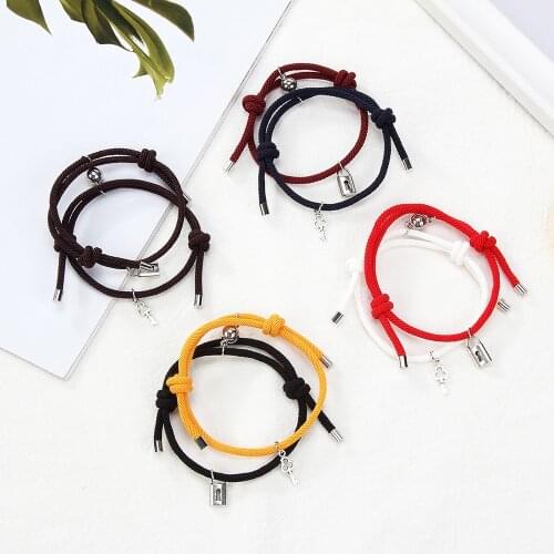 2 Pcs Magnet Attract Couple Bracelet Creative Key Lock Charm Bracelets For Friend Men Women Matching Braslet Jewelry 2021 New