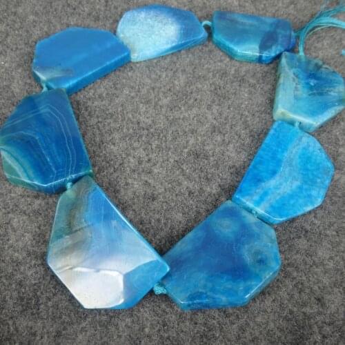 C-1907 Druzy Gems Stone Beaded - Blue Color Slab Slice Raw stone Connector Beads Pendant Polished- Full Strand/40mm Each